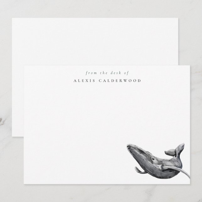 Modern Minimalist Watercolor Whale Personalised Card (Front/Back)