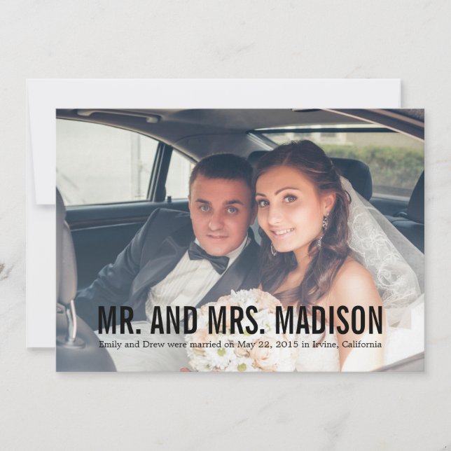 Modern Minimalist Wedding Announcement - Black (Front)