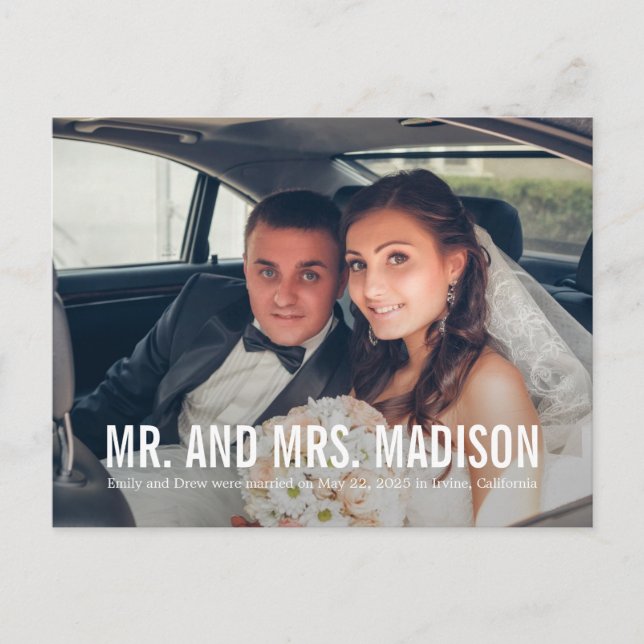 Modern Minimalist Wedding Announcement Elopement Postcard (Front)