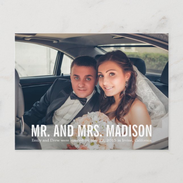 Modern Minimalist Wedding Announcement - White Postcard (Front)