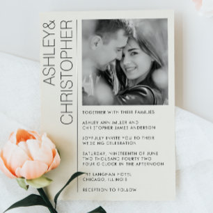 Modern Minimalist Wedding B&W Photo Invitation