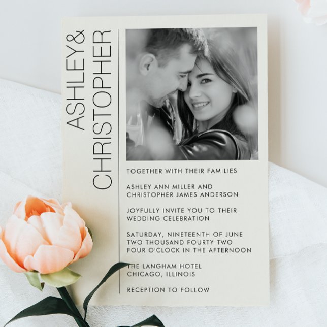 Modern Minimalist Wedding B&W Photo Invitation (Creator Uploaded)