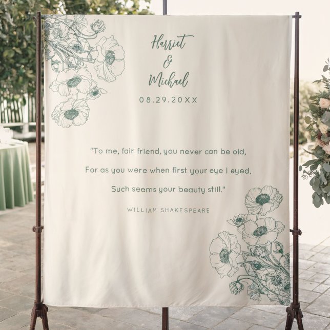 Modern Minimalist Wedding Backdrop Floral Quote Tapestry (Creator Uploaded)