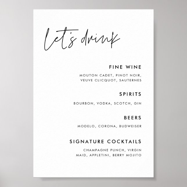 Modern Minimalist wedding Bar menu Poster (Front)