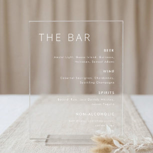 Modern Minimalist Wedding Bar Menu Table Acrylic Sign