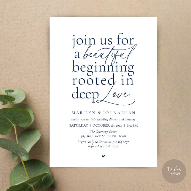 Modern Minimalist Wedding Beautiful Love Dinner Invitation (Modern Minimalist Wedding Beautiful Love Dinner Reception Invitation Card in Navy Blue)