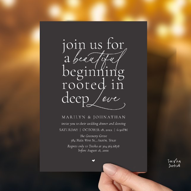 Modern Minimalist Wedding Beautiful Love Dinner Invitation (Modern Minimalist Wedding Beautiful Love Dinner Reception Invitation Card in Charcoal Grey)