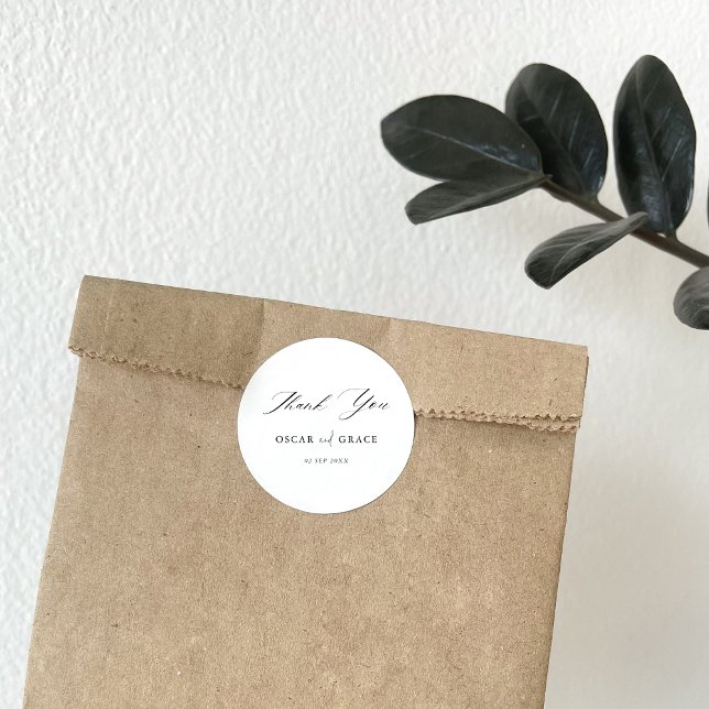 Modern Minimalist Wedding | Black and White Classic Round Sticker (Creator Uploaded)