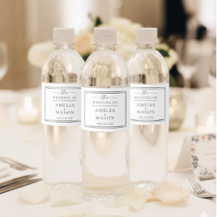 Modern Minimalist Wedding Black and White Water Bottle Label