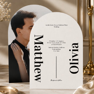 Modern Minimalist Wedding Black White Typography Invitation
