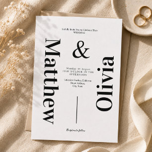 Modern Minimalist Wedding Black White Typography Invitation