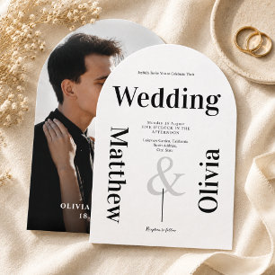 Modern Minimalist Wedding Black White Typography Invitation