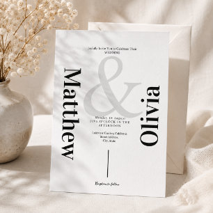 Modern Minimalist Wedding Black White Typography Invitation
