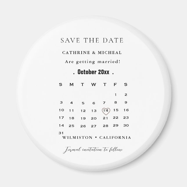 Modern Minimalist Wedding Calendar save the date Magnet (Front)