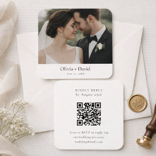 Modern Minimalist Wedding Card with QR Code