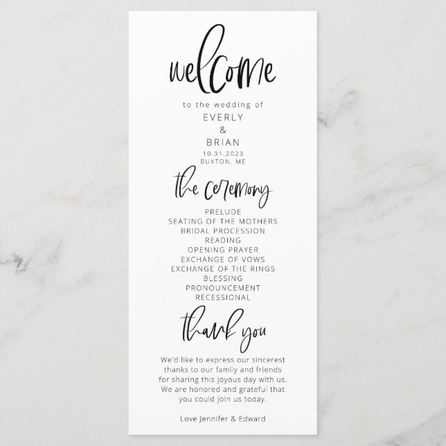 Modern Minimalist Wedding Ceremony Program Programme (Front)