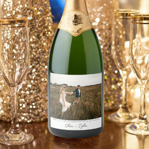 Modern Minimalist Wedding Custom Photo Sparkling Wine Label