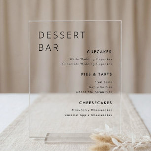 Modern Minimalist Wedding Dessert Bar Menu Acrylic Sign