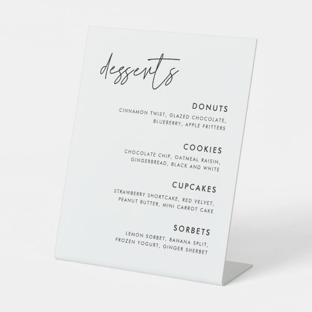Modern Minimalist Wedding Dessert Bar Pedestal Sign (Front)