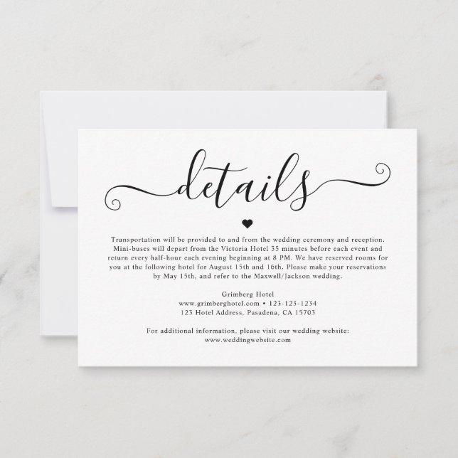 Modern Minimalist Wedding Details Card (Front)