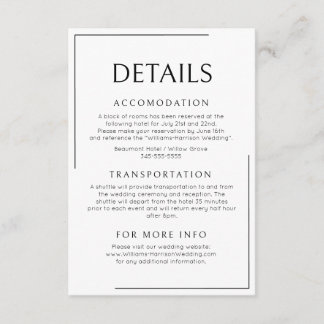Modern Minimalist Wedding Details Enclosure Card