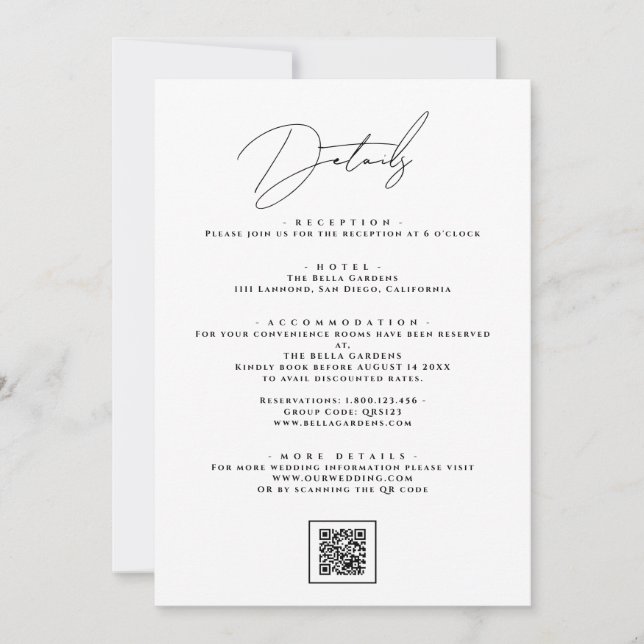 Modern Minimalist Wedding Details Enclosure Cards (Front)