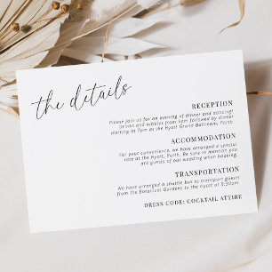 Modern Minimalist Wedding Details Horizontal Enclosure Card