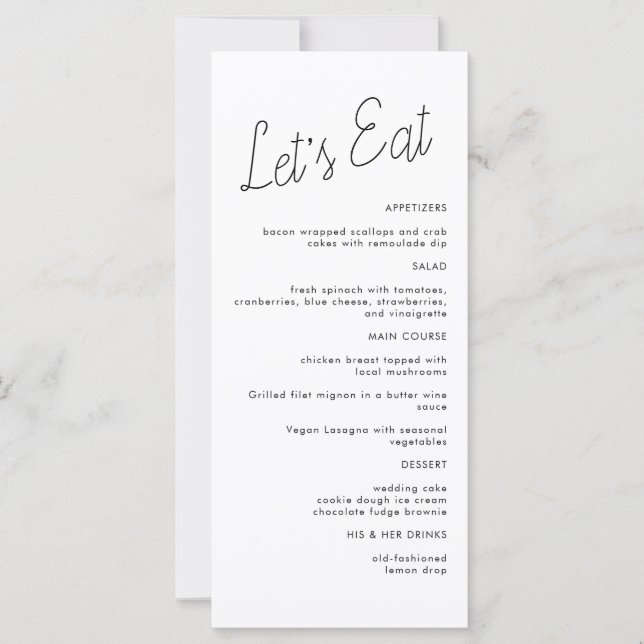 Modern Minimalist Wedding Dinner Menu (Front)
