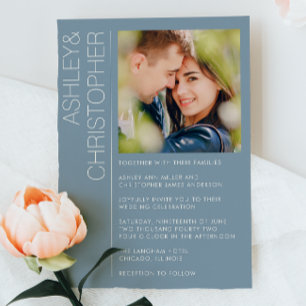 Modern Minimalist Wedding Dusty Blue Photo Invitation