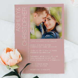 Modern Minimalist Wedding Dusty Rose Photo Invitation