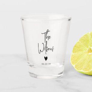 Modern Minimalist Wedding Elegant Last Name Shot Glass