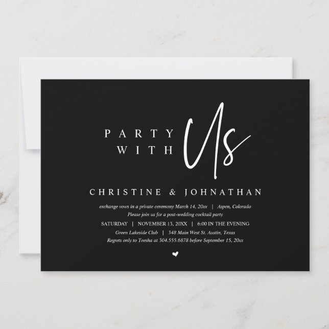 Modern Minimalist Wedding Elopement, Party with us Invitation (Front)