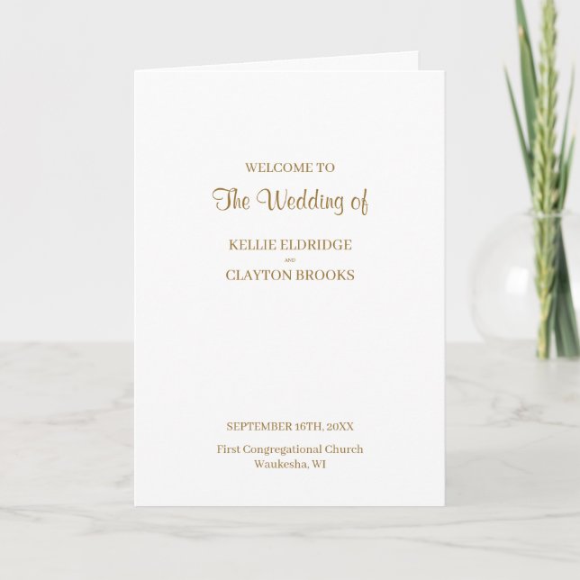 Modern Minimalist Wedding Folded Program Programme (Front)