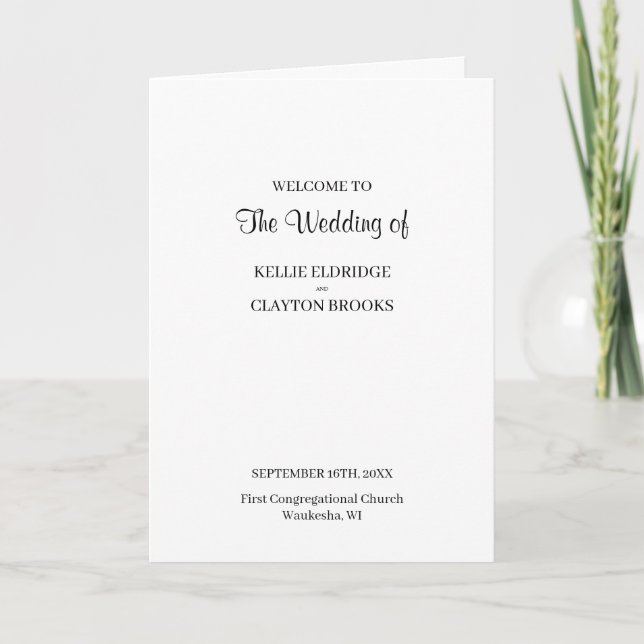 Modern Minimalist Wedding Folded Program Programme (Front)