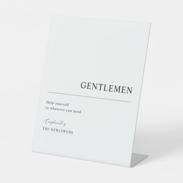 Modern Minimalist Wedding Gents Bathroom Pedestal Sign (Front)