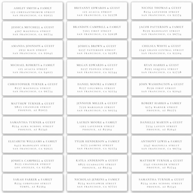 Modern Minimalist Wedding Guest Names Address (Front)