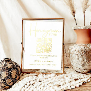 Modern Minimalist wedding honeymoon fund QR code  Foil Prints
