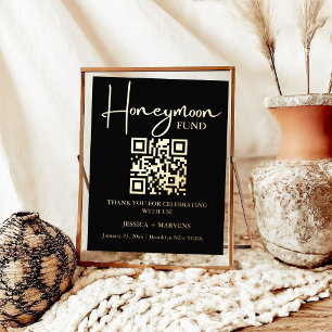 Modern Minimalist wedding honeymoon fund QR code  Foil Prints