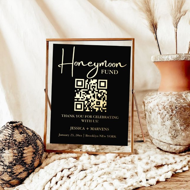 Modern Minimalist wedding honeymoon fund QR code  Foil Prints (Creator Uploaded)