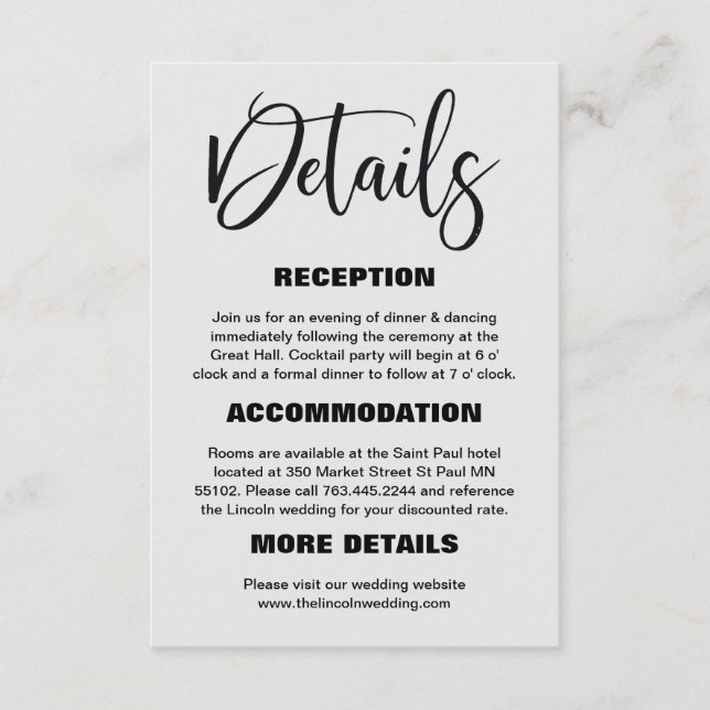 Modern Minimalist Wedding Information  Enclosure Card (Front)