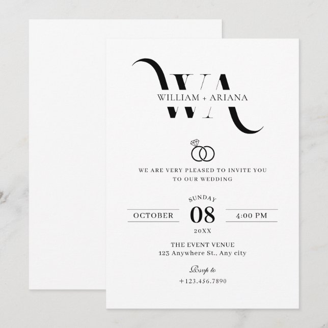 Modern minimalist wedding Invitation (Front/Back)