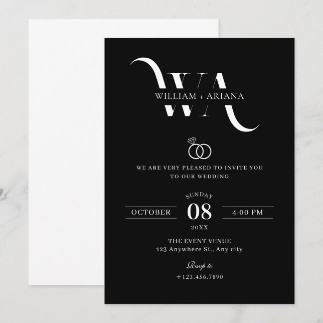 Modern minimalist wedding Invitation (Front/Back)