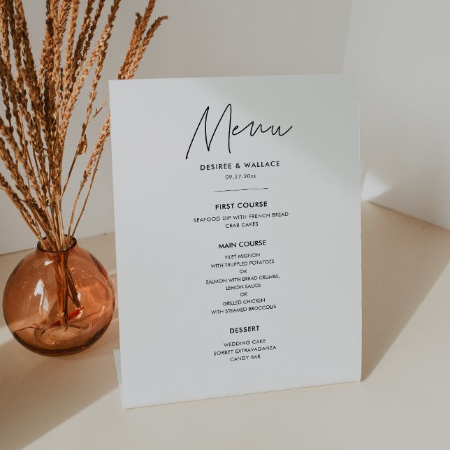Modern minimalist wedding menu pedestal sign (Creator Uploaded)