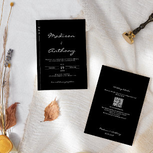 Modern Minimalist Wedding Monogram QR Code Invitation