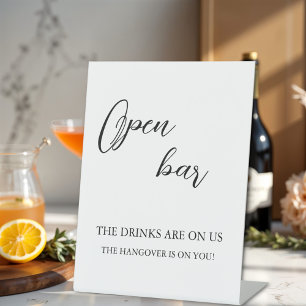 Modern Minimalist Wedding Open Bar Pedestal Sign