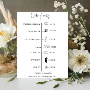 Modern Minimalist  Wedding order of event timeline Pedestal Sign