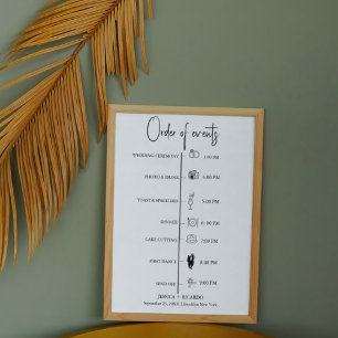 Modern Minimalist  Wedding order of event timeline Poster