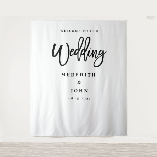 Modern Minimalist Wedding Photo Booth Backdrop Tapestry (Front)
