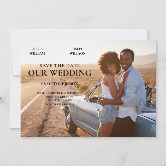 Modern minimalist wedding photo  save the date (Front)