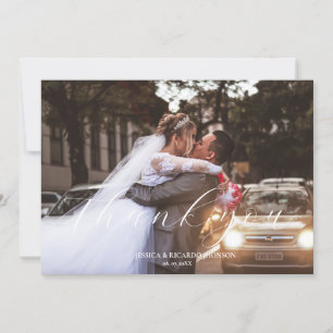 Modern minimalist wedding photo thank you card